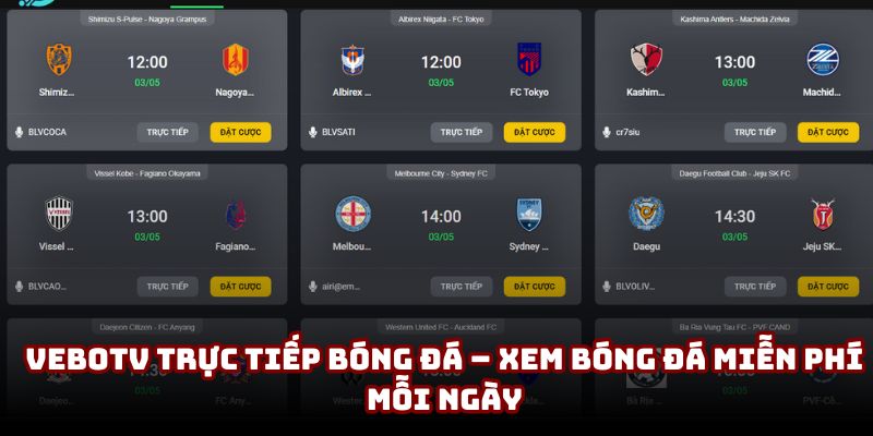 VeboTV trực tiếp bóng đá – Xem bóng đá miễn phí mỗi ngày